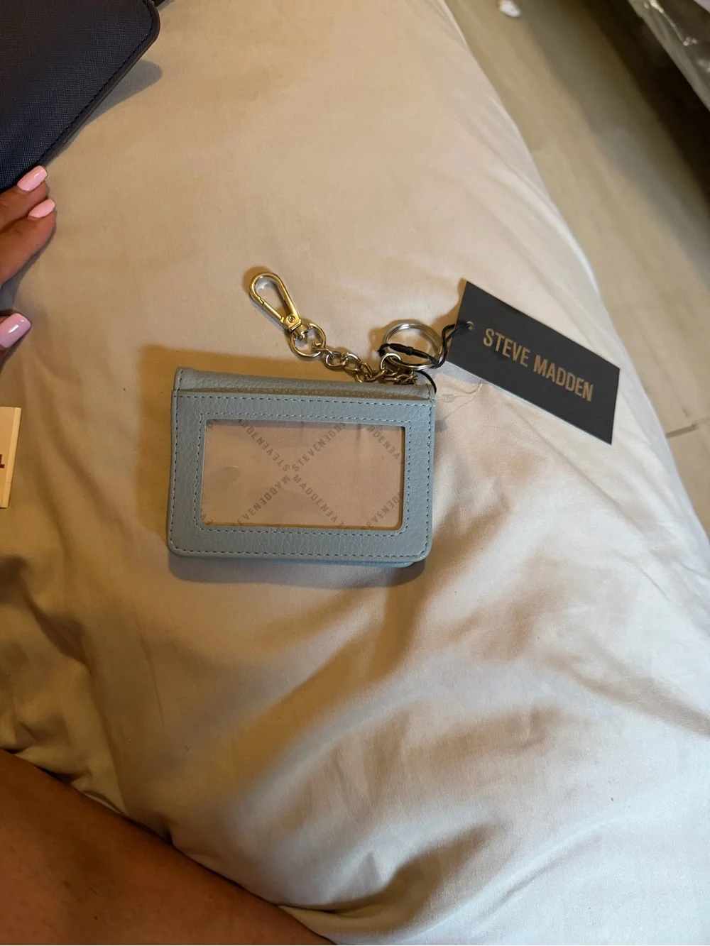 Steve Madden Powder Blue Cardholder Keychain with Gold Hardware